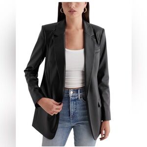 Express black faux leather cinched one button boyfriend blazer